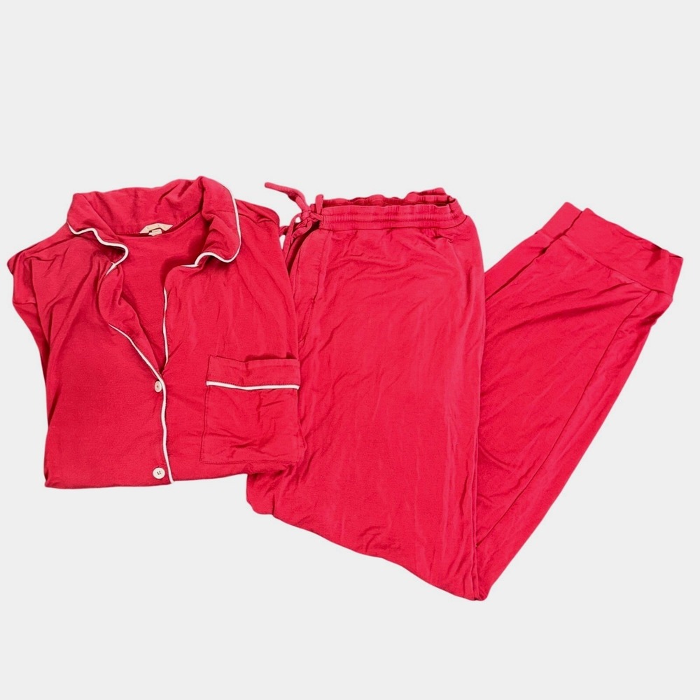 Eberjey Gisele Tencel Modal Long PJ Pajama Set Red Womens Large Modal Soft